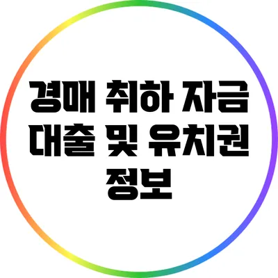 경매 취하 자금 대출 및 유치권 정보