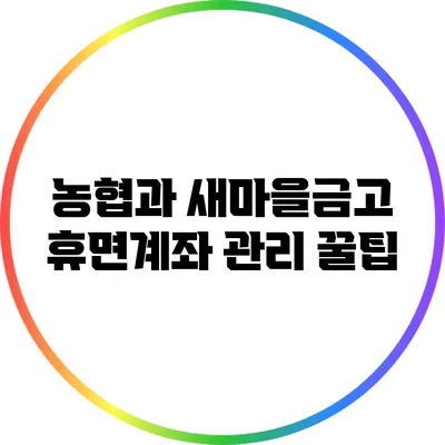 농협과 새마을금고 휴면계좌 관리 꿀팁