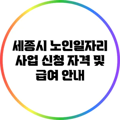 세종시 노인일자리 사업 신청 자격 및 급여 안내