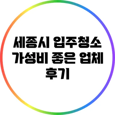 세종시 입주청소: 가성비 좋은 업체 후기