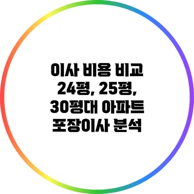 이사 비용 비교: 24평, 25평, 30평대 아파트 포장이사 분석