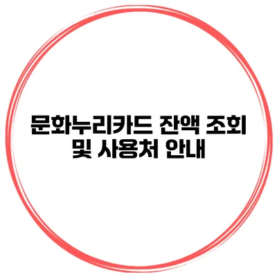 문화누리카드 잔액 조회 및 사용처 안내