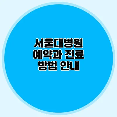 서울대병원 예약과 진료 방법 안내