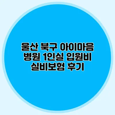 울산 북구 아이마음 병원: 1인실 입원비 실비보험 후기
