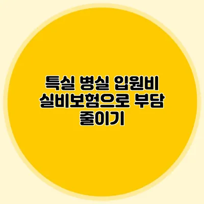 특실 병실 입원비: 실비보험으로 부담 줄이기