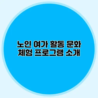 노인 여가 활동: 문화 체험 프로그램 소개