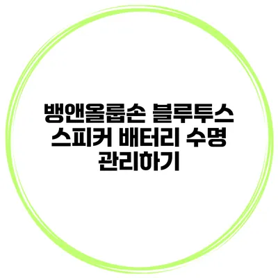 뱅앤올룹손 블루투스 스피커 배터리 수명 관리하기