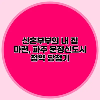 신혼부부의 내 집 마련, 파주 운정신도시 청약 당첨기